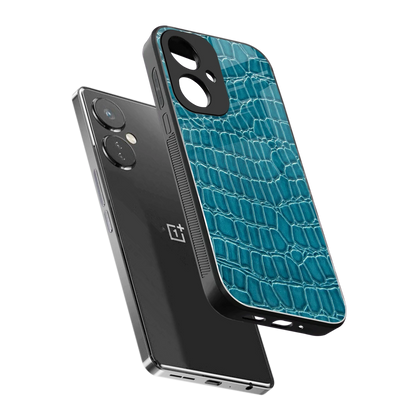Croco Blue sleek oneplus nord ce 3 cover with tempered glass back and TPU edges