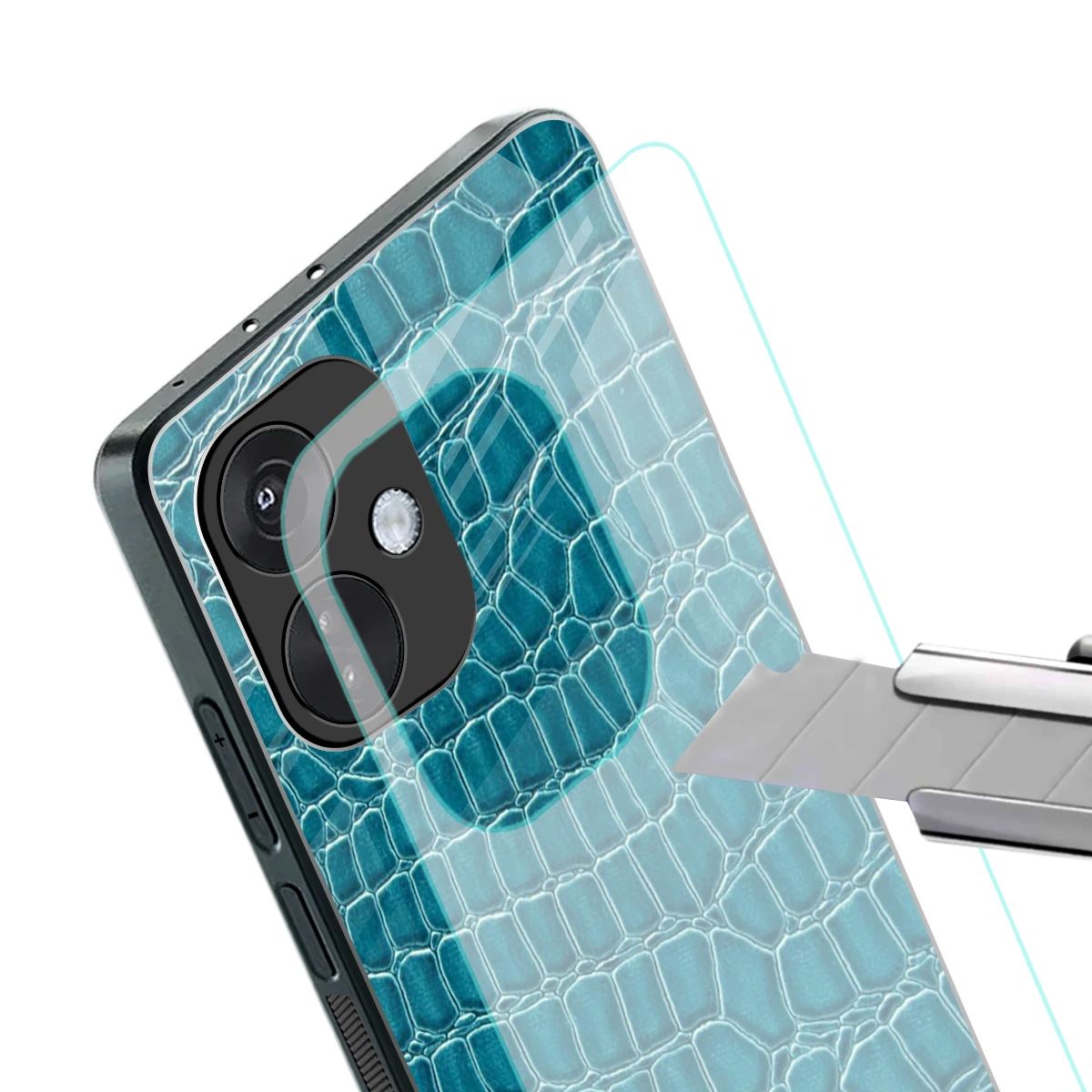 Croco Blue stylish phone case for oneplus nord ce 3 | glossy glass and slim fit