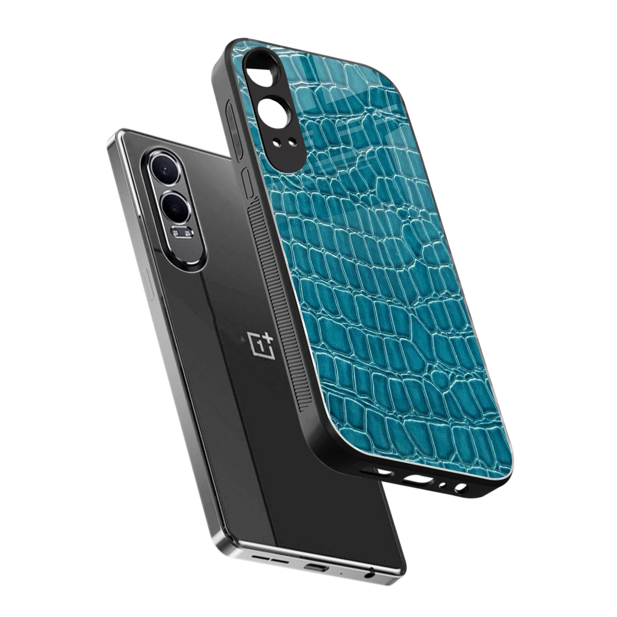 Croco Blue sleek oneplus nord ce 4 lite cover with tempered glass back and TPU edges