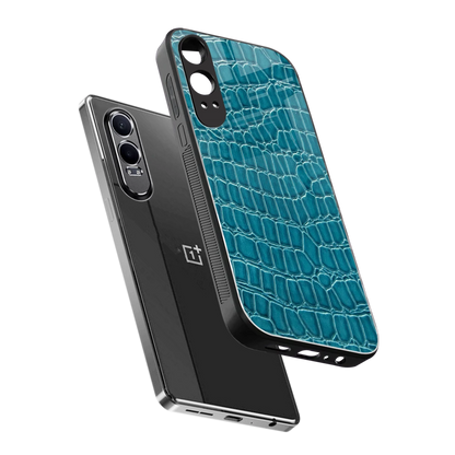 Croco Blue sleek oneplus nord ce 4 lite cover with tempered glass back and TPU edges