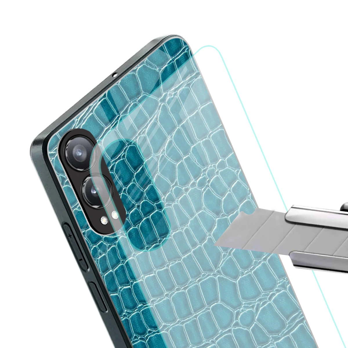 Croco Blue stylish phone case for oneplus nord ce 4 lite | glossy glass and slim fit