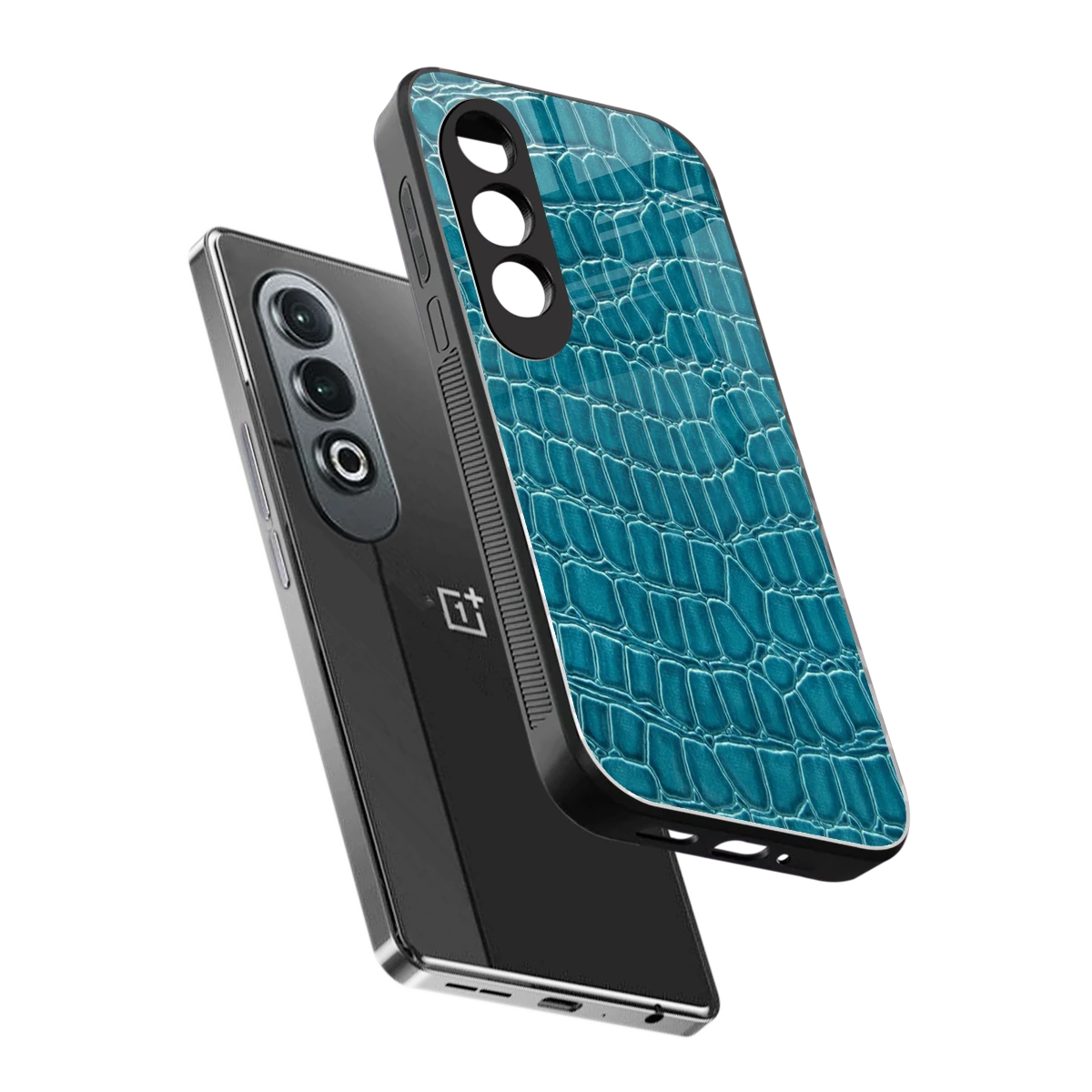 Croco Blue sleek oneplus nord ce 4 cover with tempered glass back and TPU edges