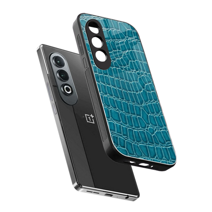 Croco Blue sleek oneplus nord ce 4 cover with tempered glass back and TPU edges