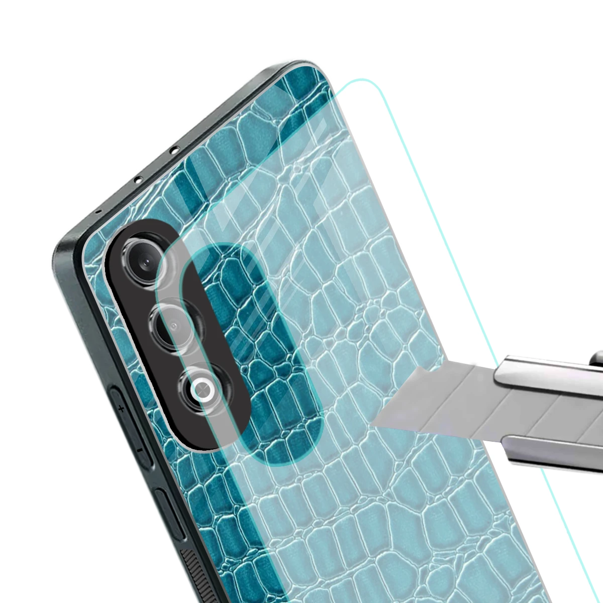 Croco Blue stylish phone case for oneplus nord ce 4 | glossy glass and slim fit