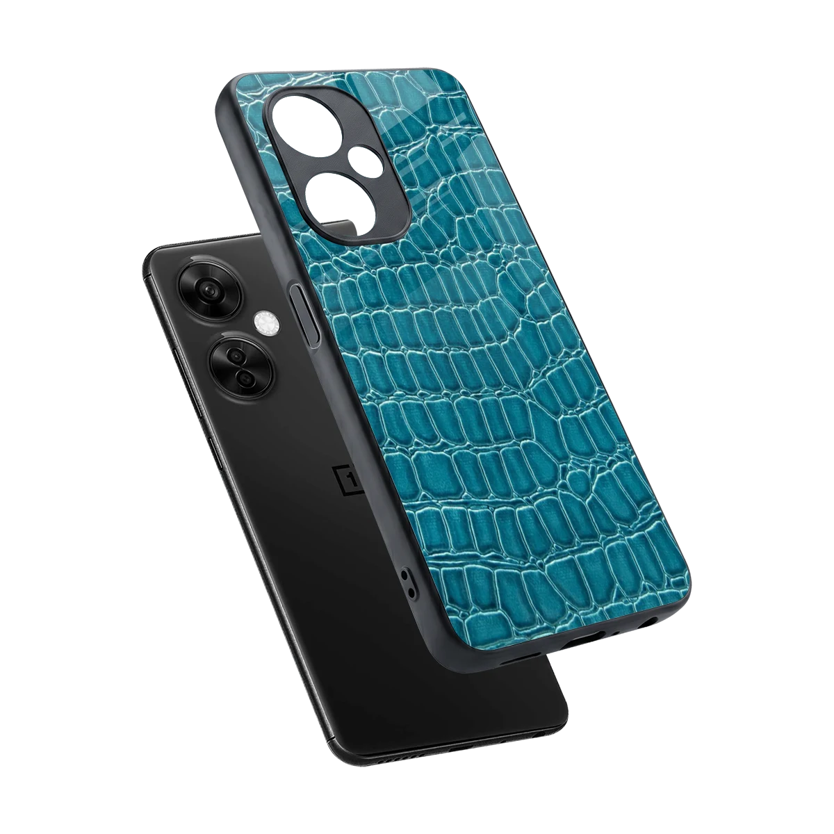 Croco Blue sleek oneplus nord ce 3 lite cover with tempered glass back and TPU edges