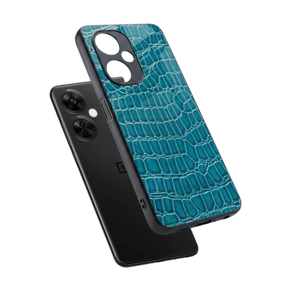 Croco Blue sleek oneplus nord ce 3 lite cover with tempered glass back and TPU edges