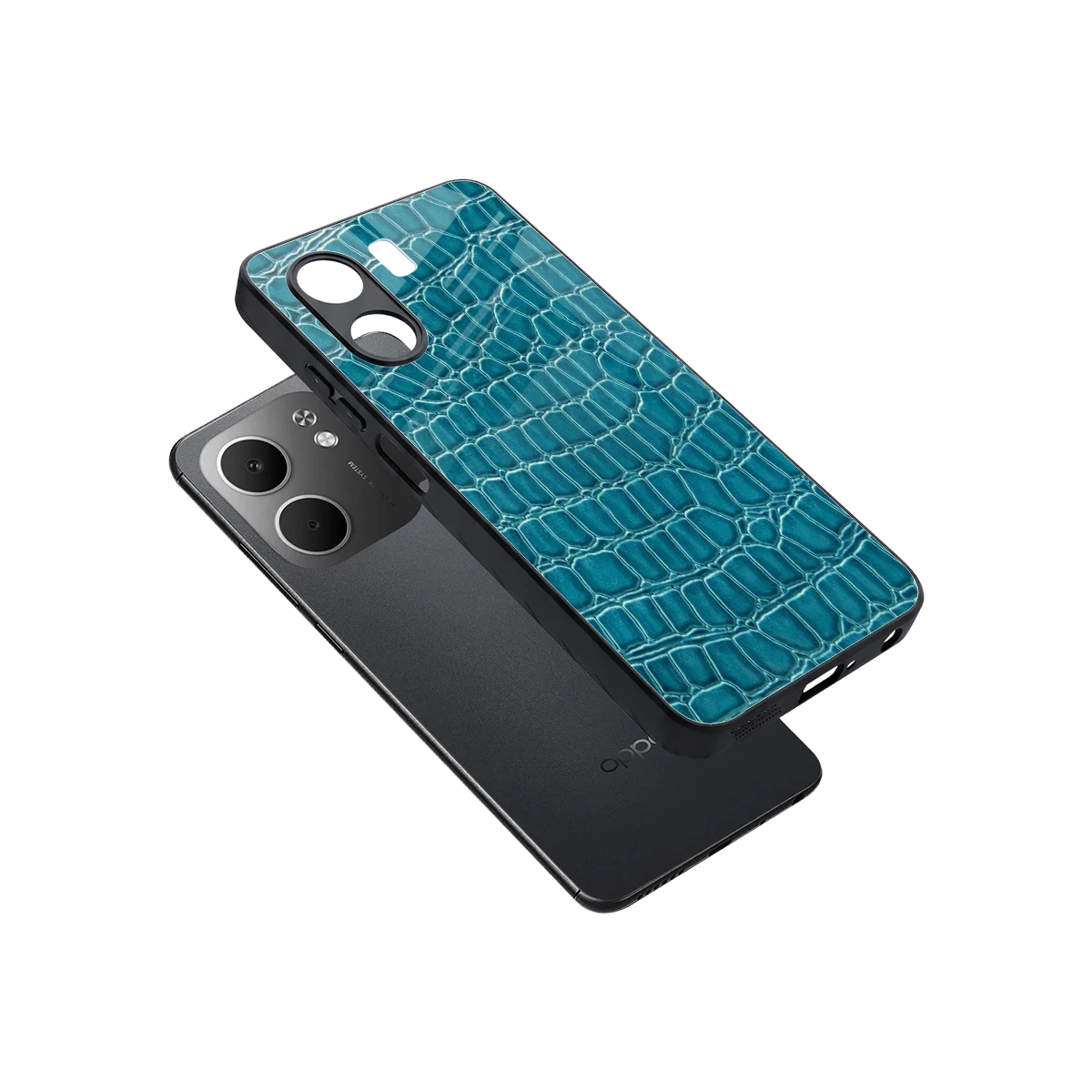 Croco Blue sleek oppo a5x 5g cover with tempered glass back and TPU edges
