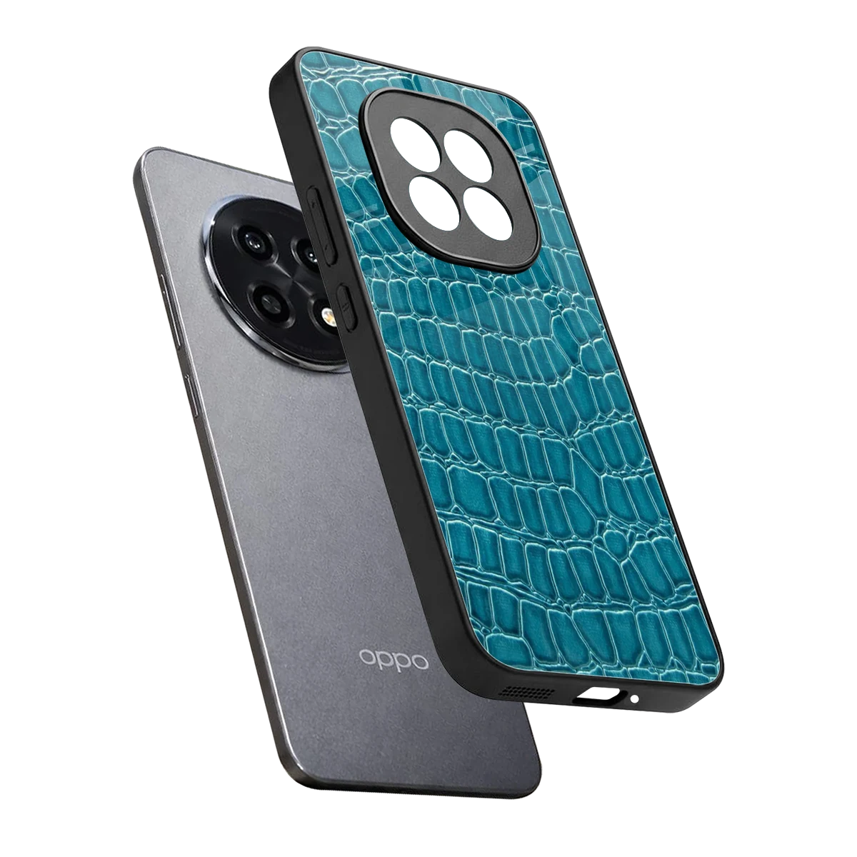 Croco Blue sleek oppo f29 pro 5g cover with tempered glass back and TPU edges