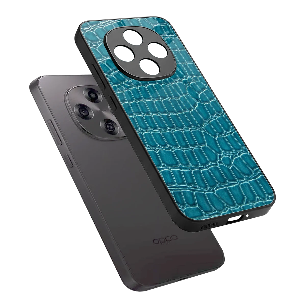 Croco Blue sleek oppo f31 pro 5g cover with tempered glass back and TPU edges