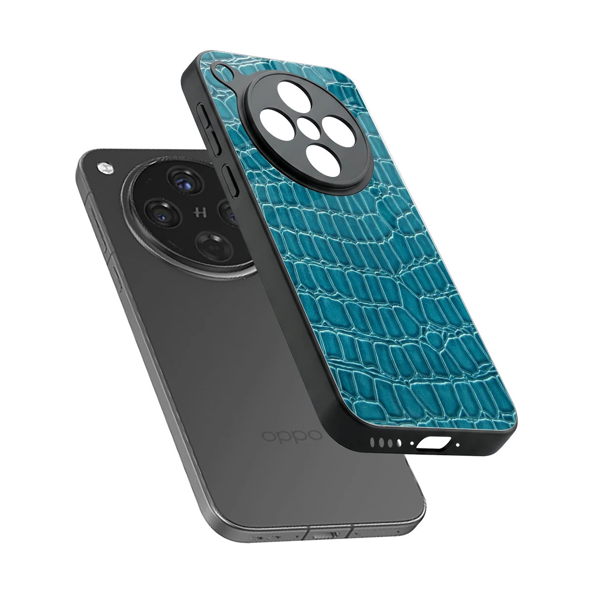 Croco Blue sleek oppo find x8 cover with tempered glass back and TPU edges