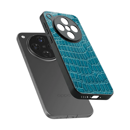 Croco Blue sleek oppo find x8 cover with tempered glass back and TPU edges