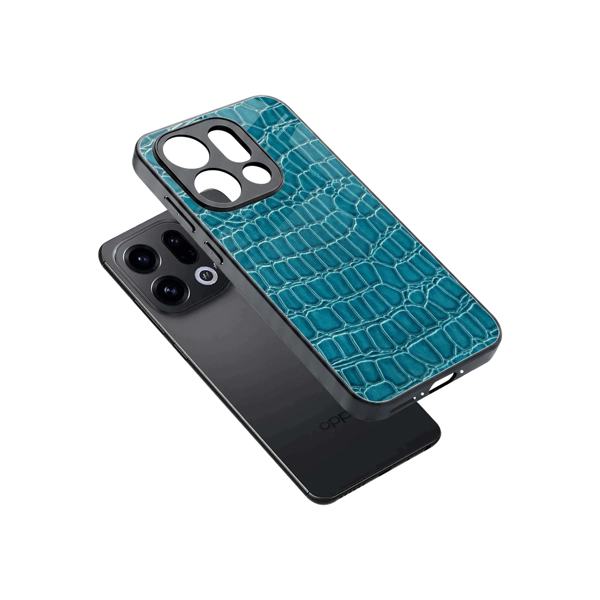Croco Blue sleek oppo find x9 cover with tempered glass back and TPU edges