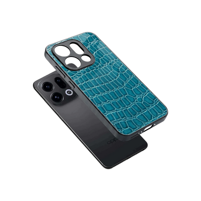 Croco Blue sleek oppo find x9 cover with tempered glass back and TPU edges