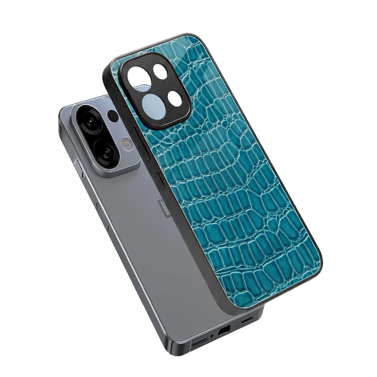 Croco Blue sleek oppo k13 5g cover with tempered glass back and TPU edges