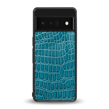 Croco Blue back phone cover | glass case for google pixel 6 pro