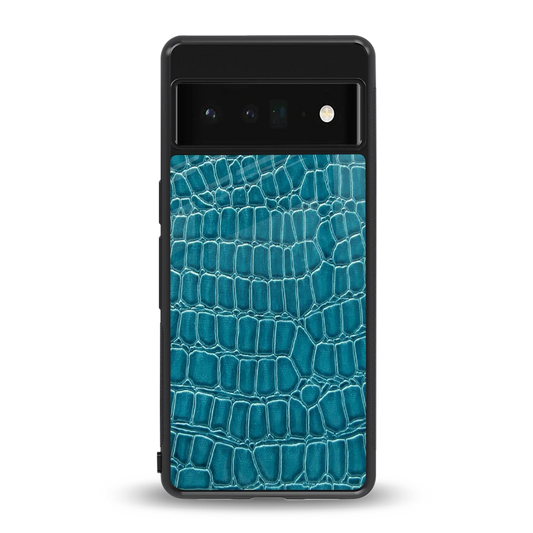 Croco Blue back phone cover | glass case for google pixel 6 pro