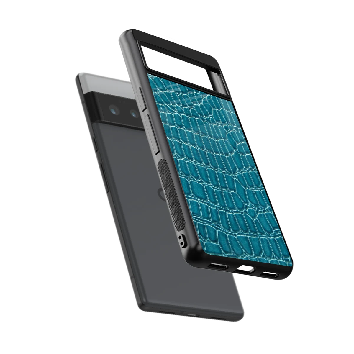 Croco Blue sleek google pixel 6 pro cover with tempered glass back and TPU edges