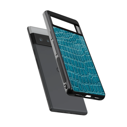 Croco Blue sleek google pixel 6 pro cover with tempered glass back and TPU edges