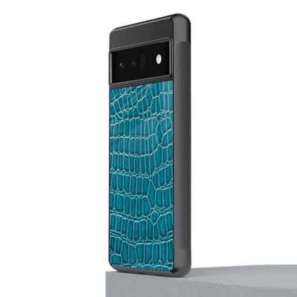Croco Blue stylish phone case for google pixel 6 pro | glossy glass and slim fit