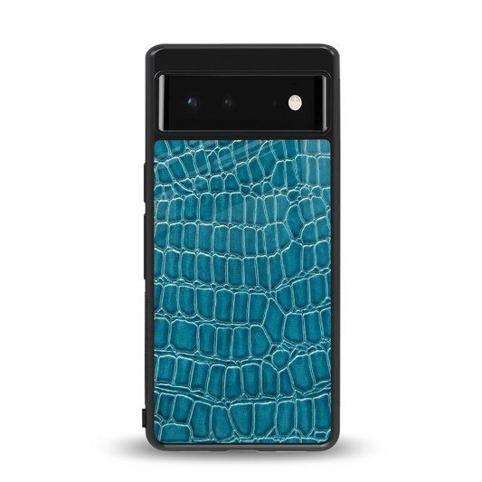 Croco Blue back phone cover | glass case for google pixel 6a
