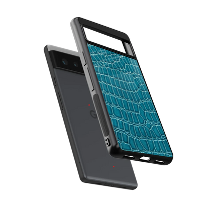 Croco Blue sleek google pixel 6 cover with tempered glass back and TPU edges