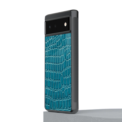 Croco Blue stylish phone case for google pixel 6a | glossy glass and slim fit