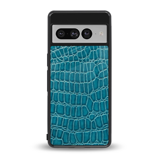 Croco Blue back phone cover | glass case for google pixel 7 pro