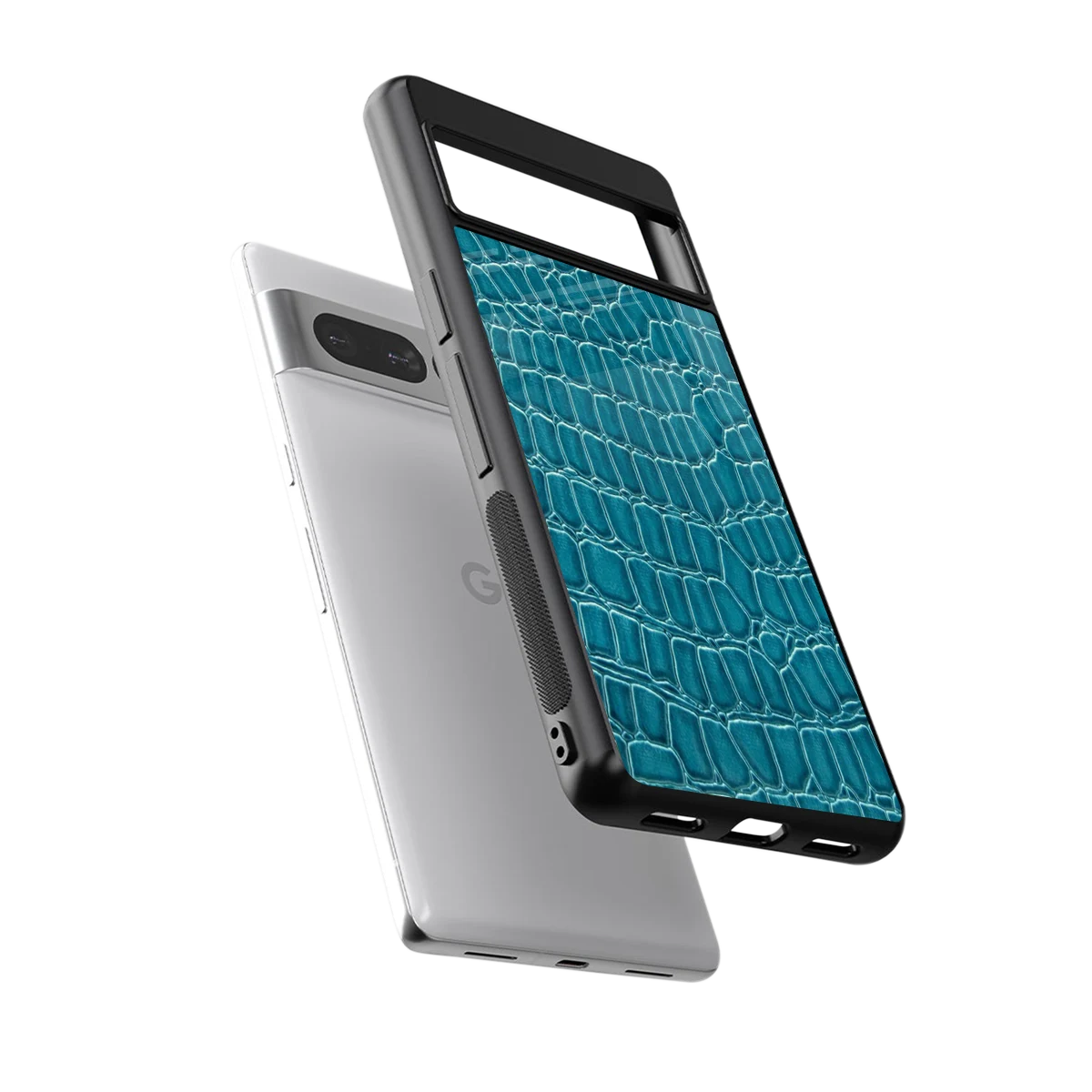 Croco Blue sleek google pixel 7 pro cover with tempered glass back and TPU edges