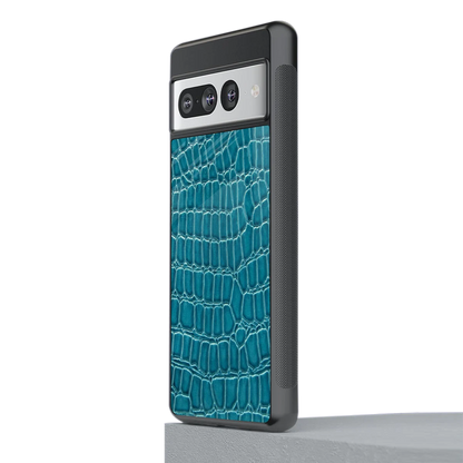 Croco Blue stylish phone case for google pixel 7 pro | glossy glass and slim fit