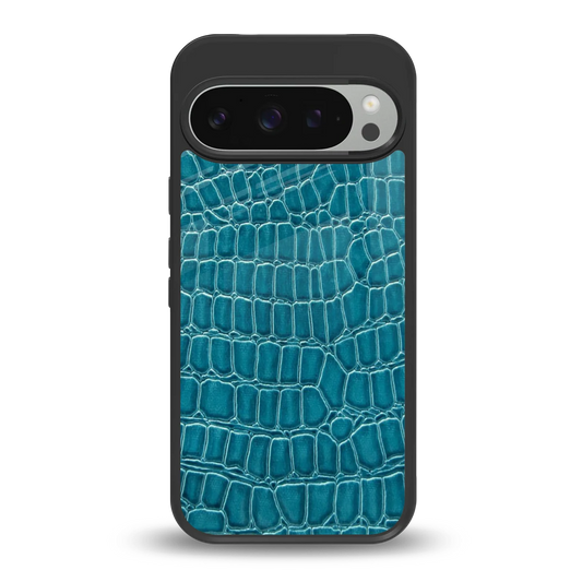 Croco Blue back phone cover | glass case for google pixel 9 pro