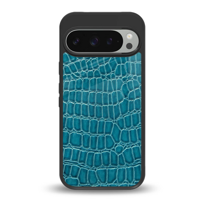 Croco Blue back phone cover | glass case for google pixel 9 pro xl