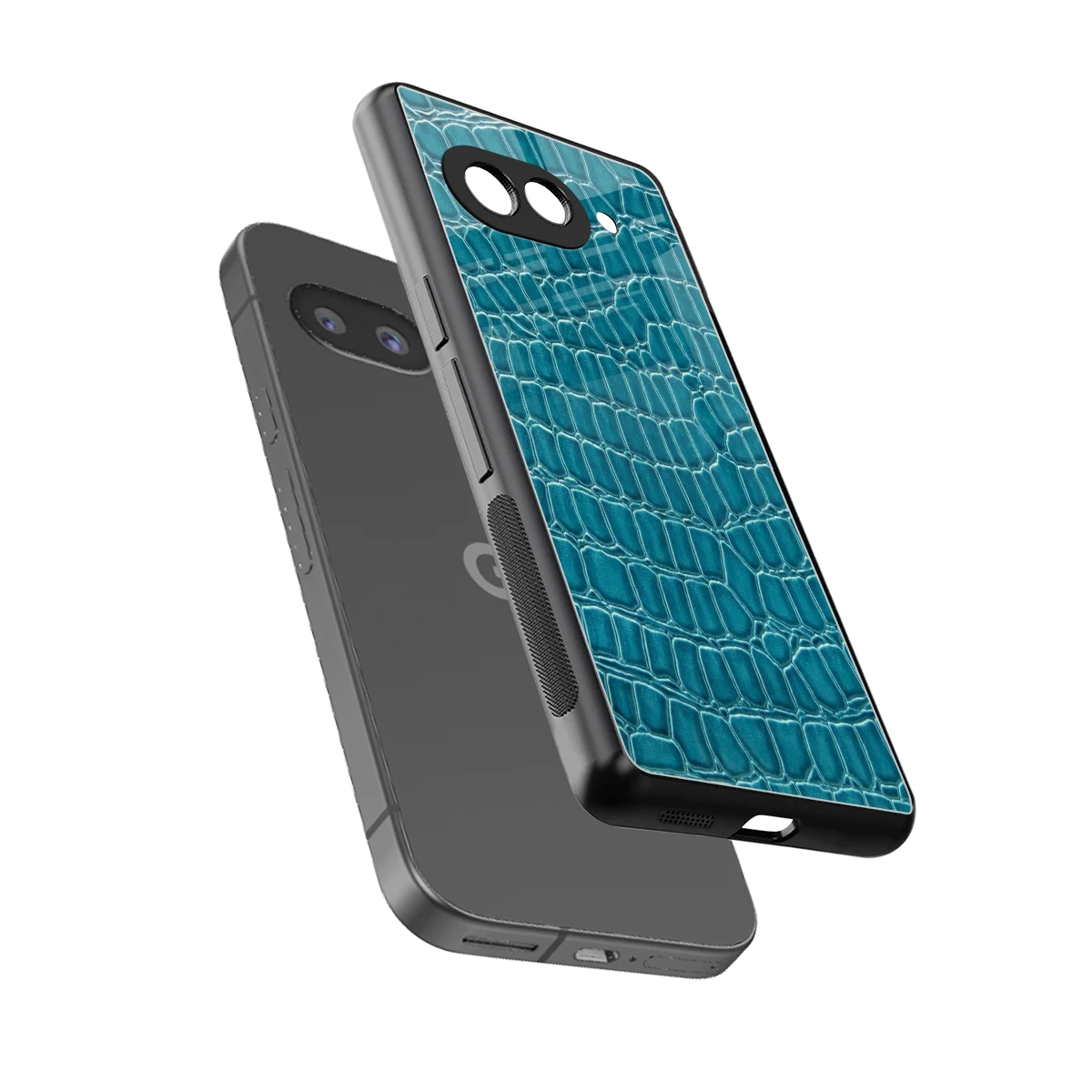 Croco Blue sleek google pixel 10a cover with tempered glass back and TPU edges