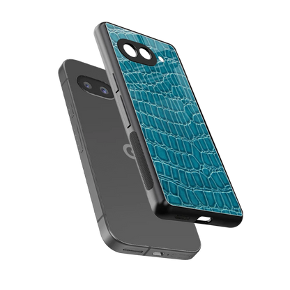 Croco Blue sleek google pixel 10a cover with tempered glass back and TPU edges