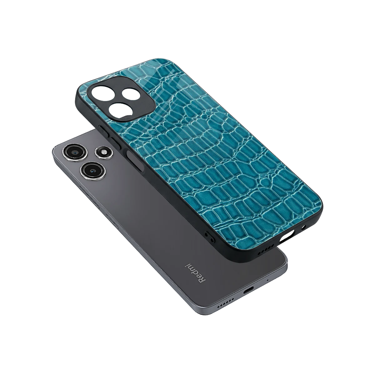 Croco Blue sleek redmi 12 5g cover with tempered glass back and TPU edges