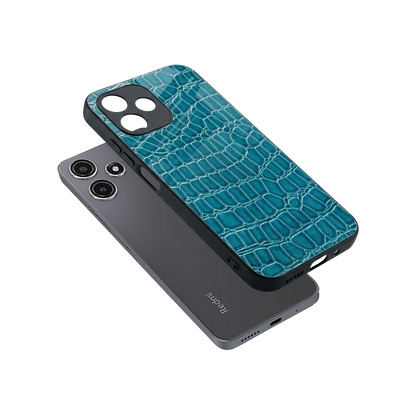 Croco Blue sleek redmi 12 5g cover with tempered glass back and TPU edges