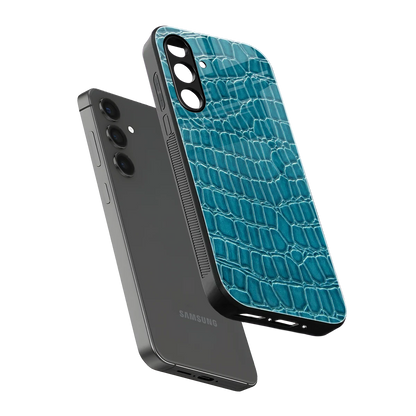Croco Blue sleek samsung galaxy m35 5g cover with tempered glass back and TPU edges