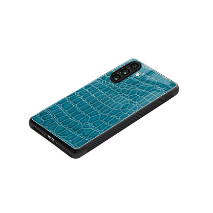 Croco Blue stylish phone case for samsung galaxy m35 5g | glossy glass and slim fit