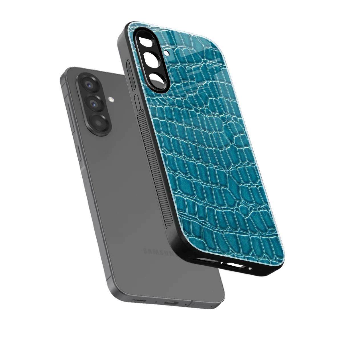 Croco Blue sleek samsung galaxy a36 5g cover with tempered glass back and TPU edges