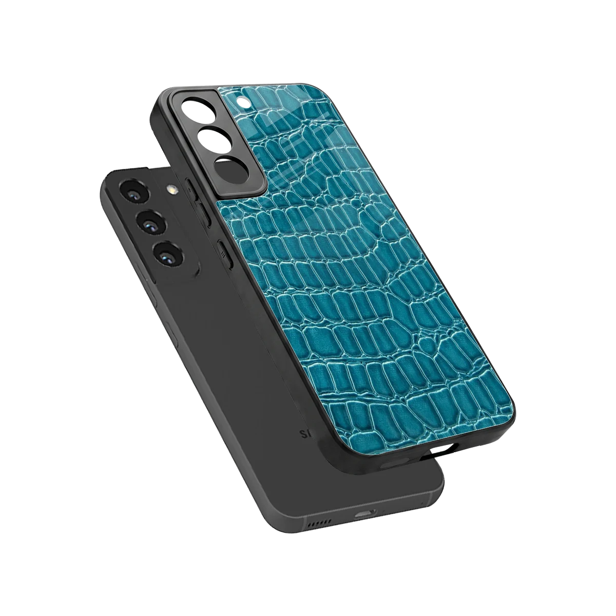 Croco Blue sleek samsung galaxy s22 cover with tempered glass back and TPU edges