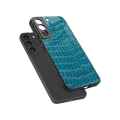 Croco Blue sleek samsung galaxy s22 cover with tempered glass back and TPU edges