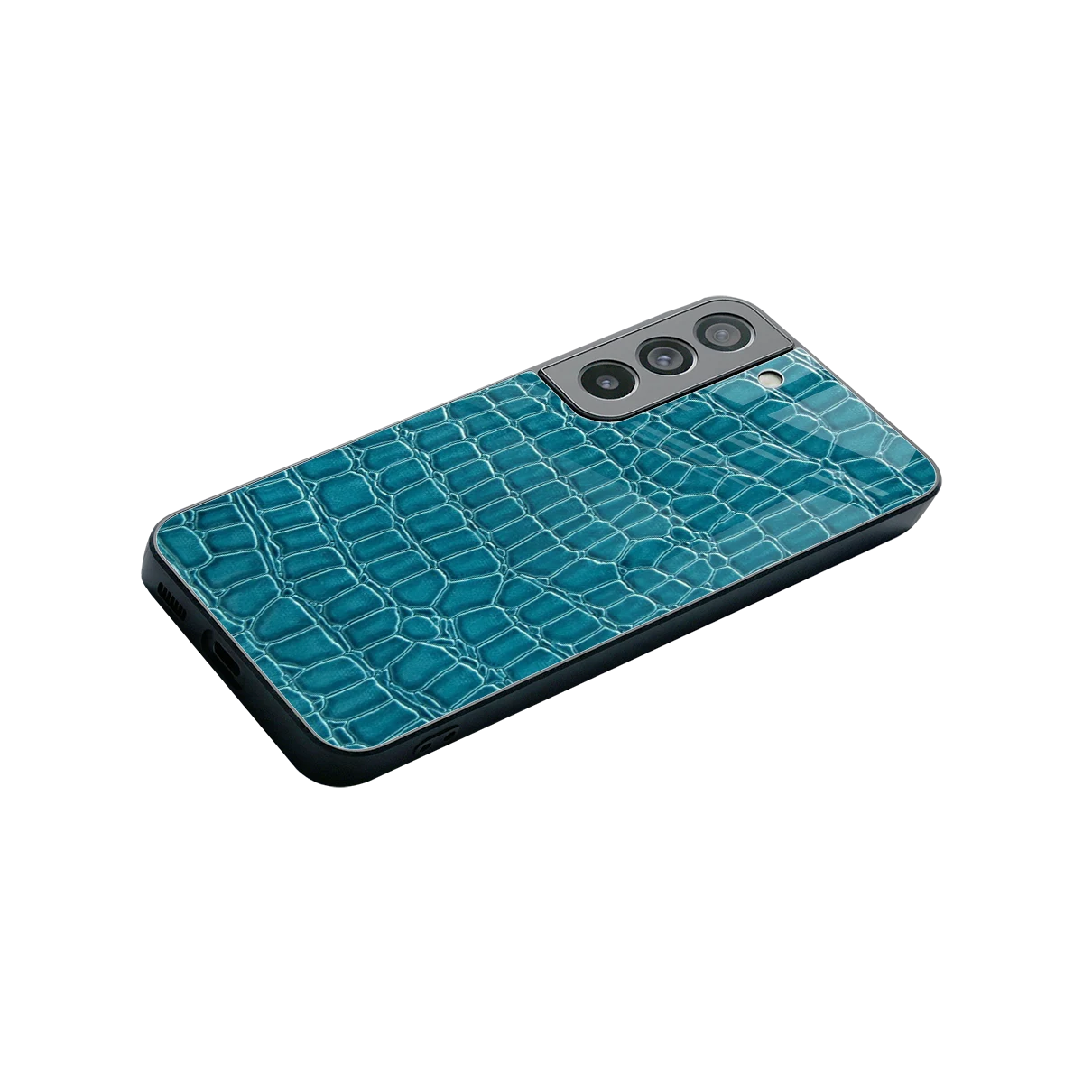 Croco Blue stylish phone case for samsung galaxy s22 | glossy glass and slim fit