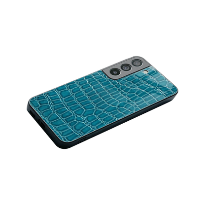 Croco Blue stylish phone case for samsung galaxy s22 | glossy glass and slim fit