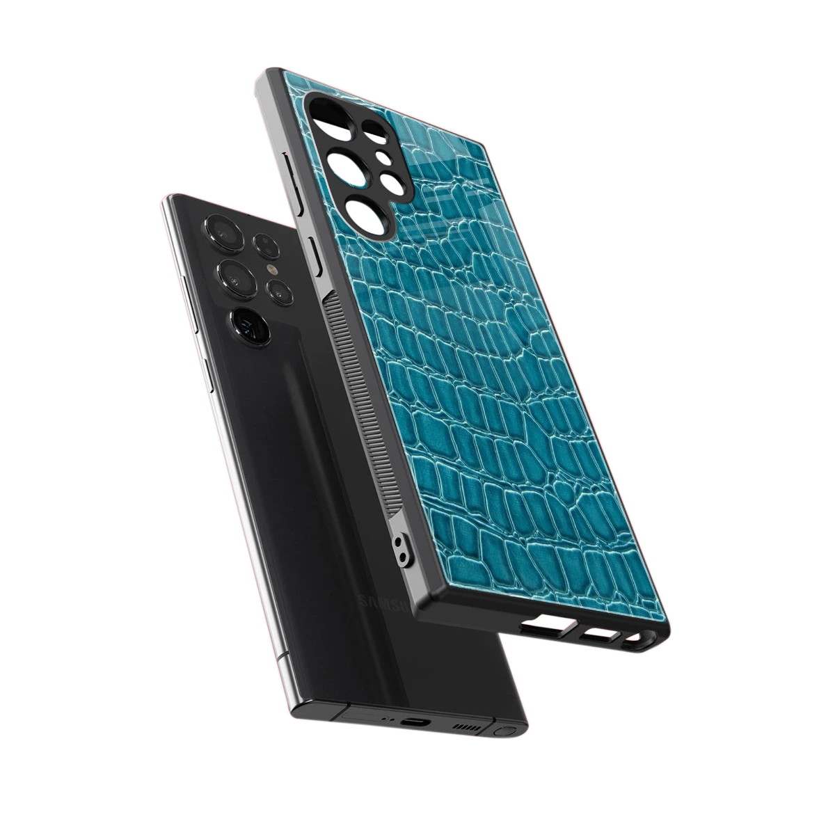 Croco Blue sleek samsung galaxy s23 ultra cover with tempered glass back and TPU edges