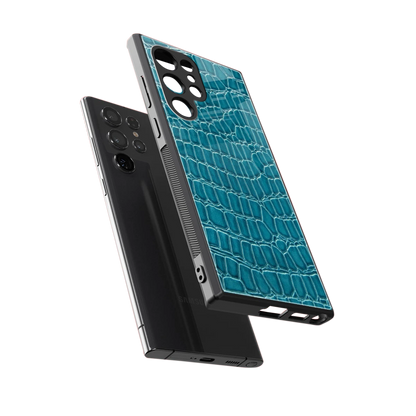 Croco Blue sleek samsung galaxy s24 ultra cover with tempered glass back and TPU edges