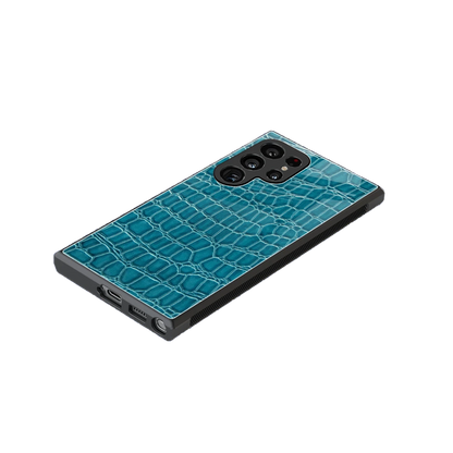 Croco Blue stylish phone case for samsung galaxy s24 ultra | glossy glass and slim fit