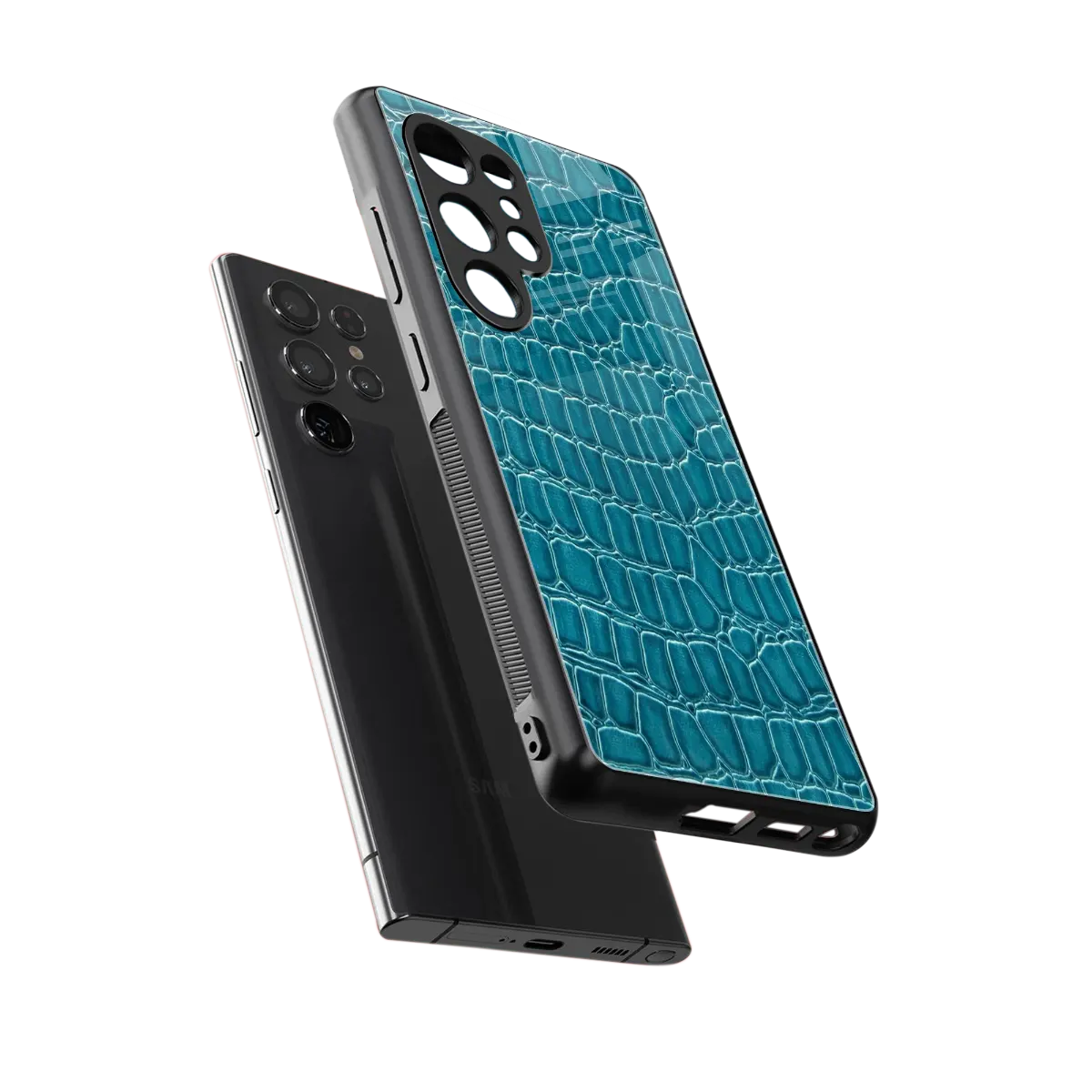Croco Blue sleek samsung galaxy s25 ultra cover with tempered glass back and TPU edges
