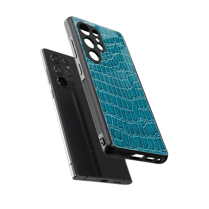 Croco Blue sleek samsung galaxy s25 ultra cover with tempered glass back and TPU edges