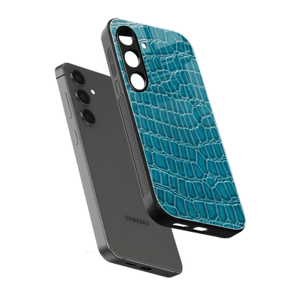 Croco Blue sleek samsung galaxy s25 cover with tempered glass back and TPU edges