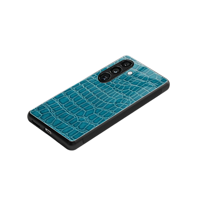 Croco Blue stylish phone case for samsung galaxy s24 | glossy glass and slim fit
