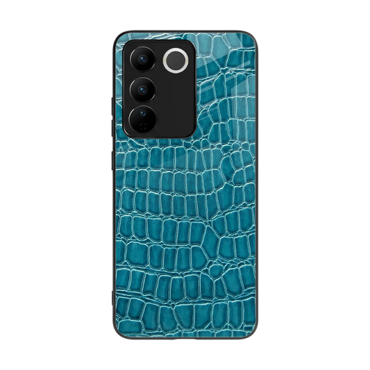 Croco Blue back phone cover | glass case for vivo v27 5g